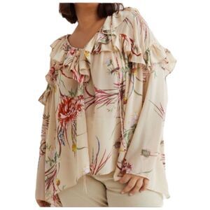 H&M flounce trim ruffle boho cottage core floral blouse SIZE LARGE